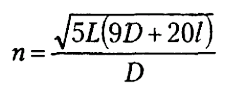 n = sqrt(5*L * (9 * D + 20 * l)) / D